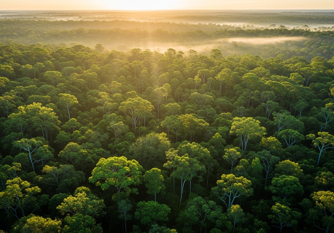 Dossel de floresta nativa com Reserva Legal e carbono representados