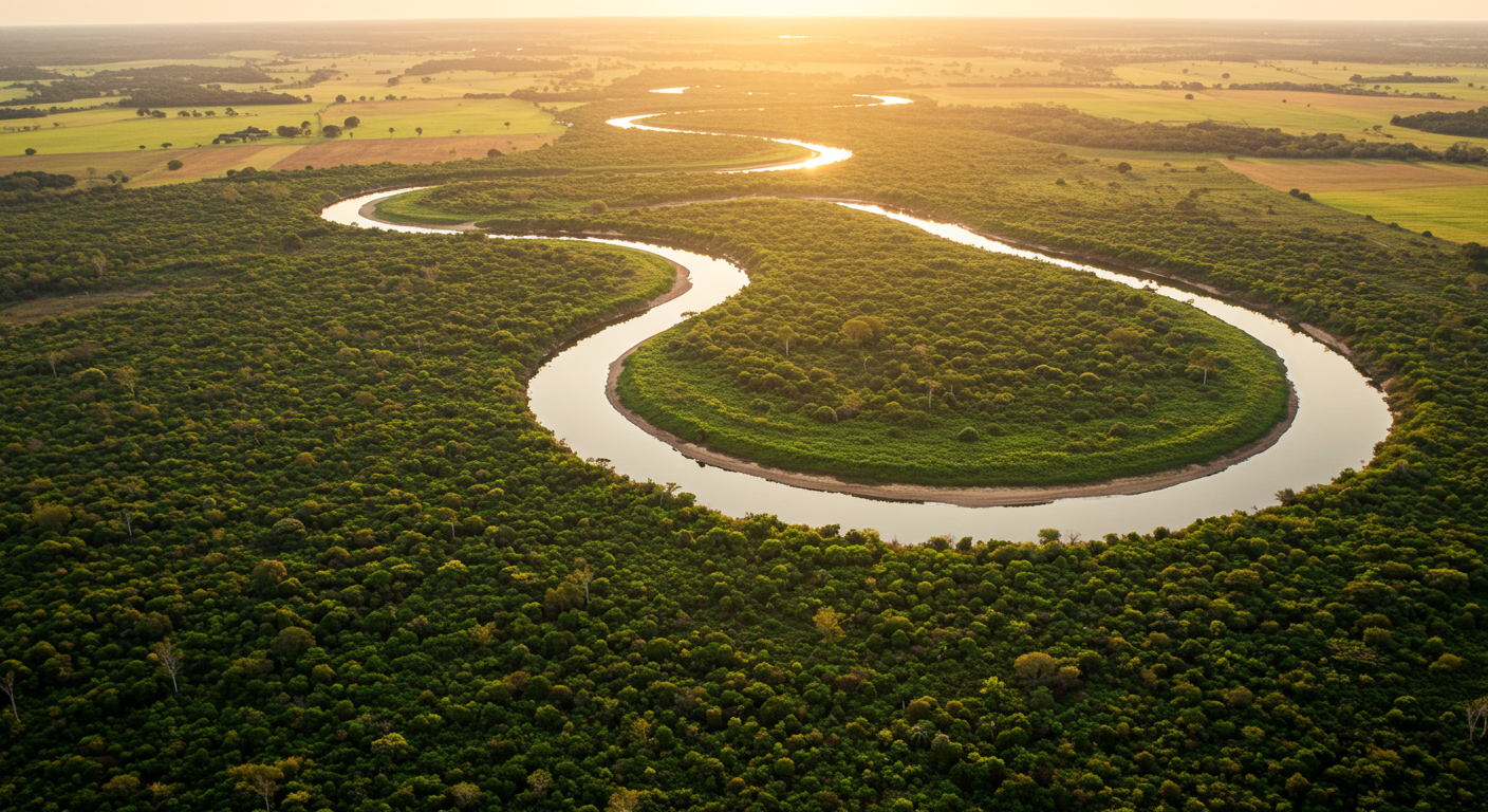 Rio com mata ciliar, vegetação nativa de Reserva Legal
